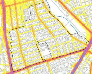 Trafikstøj og vejstøj i Risbjergkvarteret, illustration fra ny lokalplan fra Hvidovre Kommune